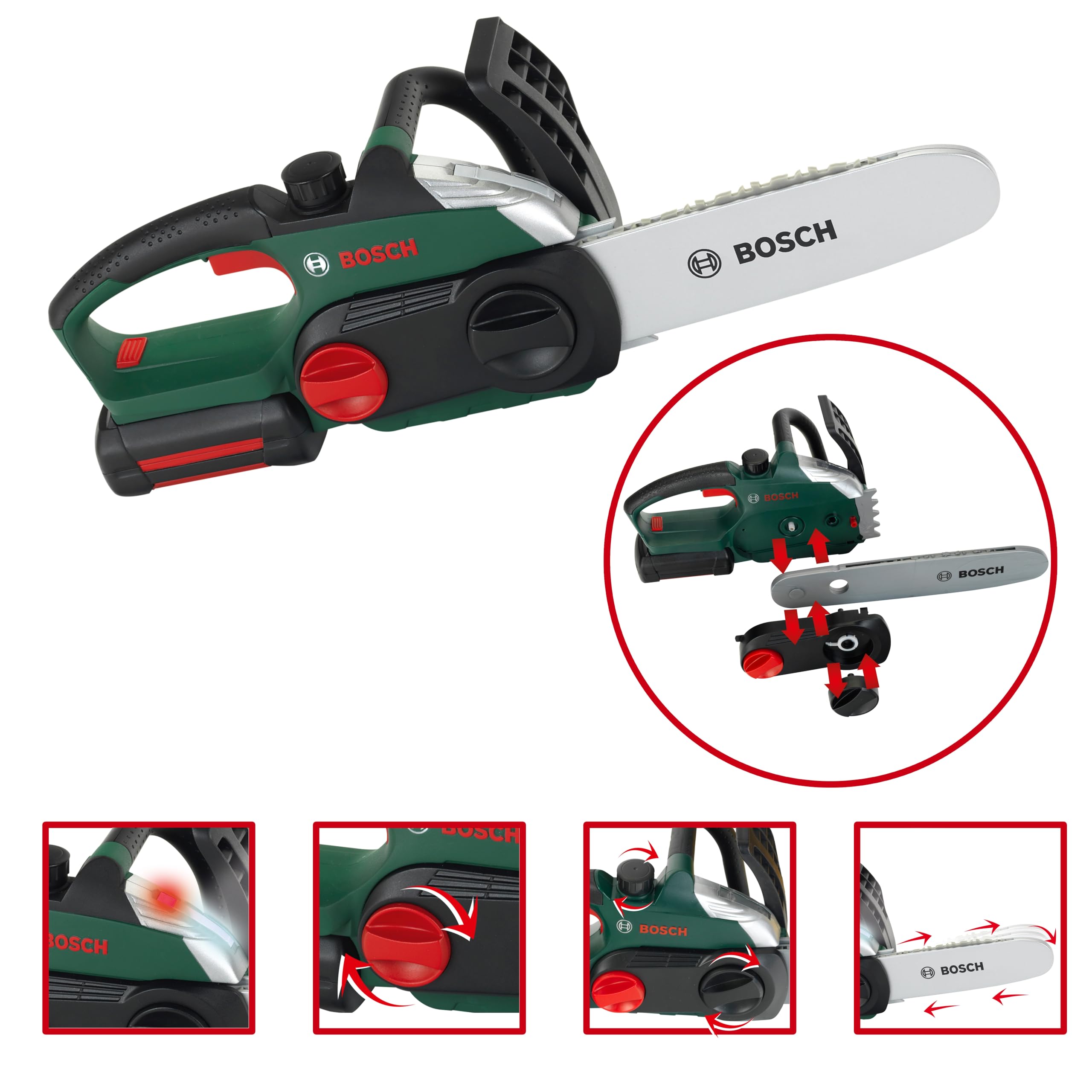 Theo Klein 8399 Bosch Chain Saw I Authentic Replica of the Original I Battery - Powered Saw with Light and Sound Effects I Toy for Children Aged 3 Years and up