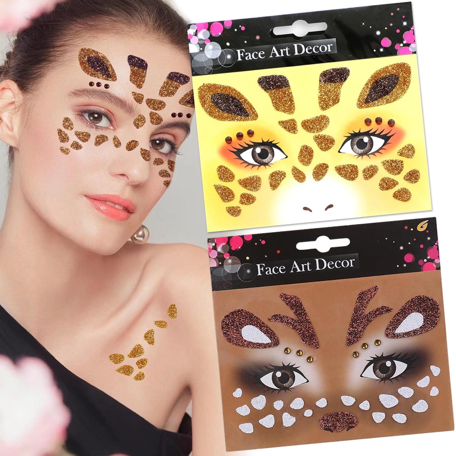 9 Sheets Glitter Animal Face Stickers Sparkling Eye Art Stickers Decals with Crystals Gems for Cosplay Make Up Party Decoration Supplies - Image 4