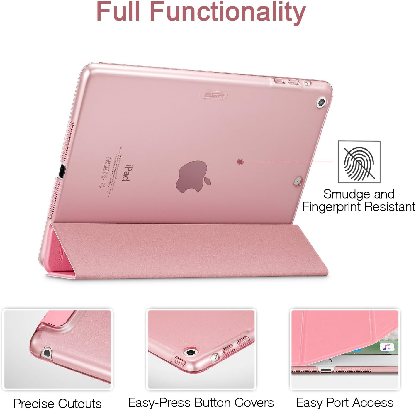 iPad Air Case, ESR Smart Case Cover [Synthetic Leather] Translucent Frosted Back Magnetic Cover with Auto Sleep/Wake Function [Light Weight] for iPad 5 (Sweet Pink)