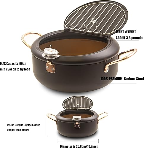 Miniatura 4 de Cyrder Olla japonesa Tempura termómetro Fahrenheit revestimiento antiadherente resistente a la temperatura fácil de limpiar se calienta rápido gran