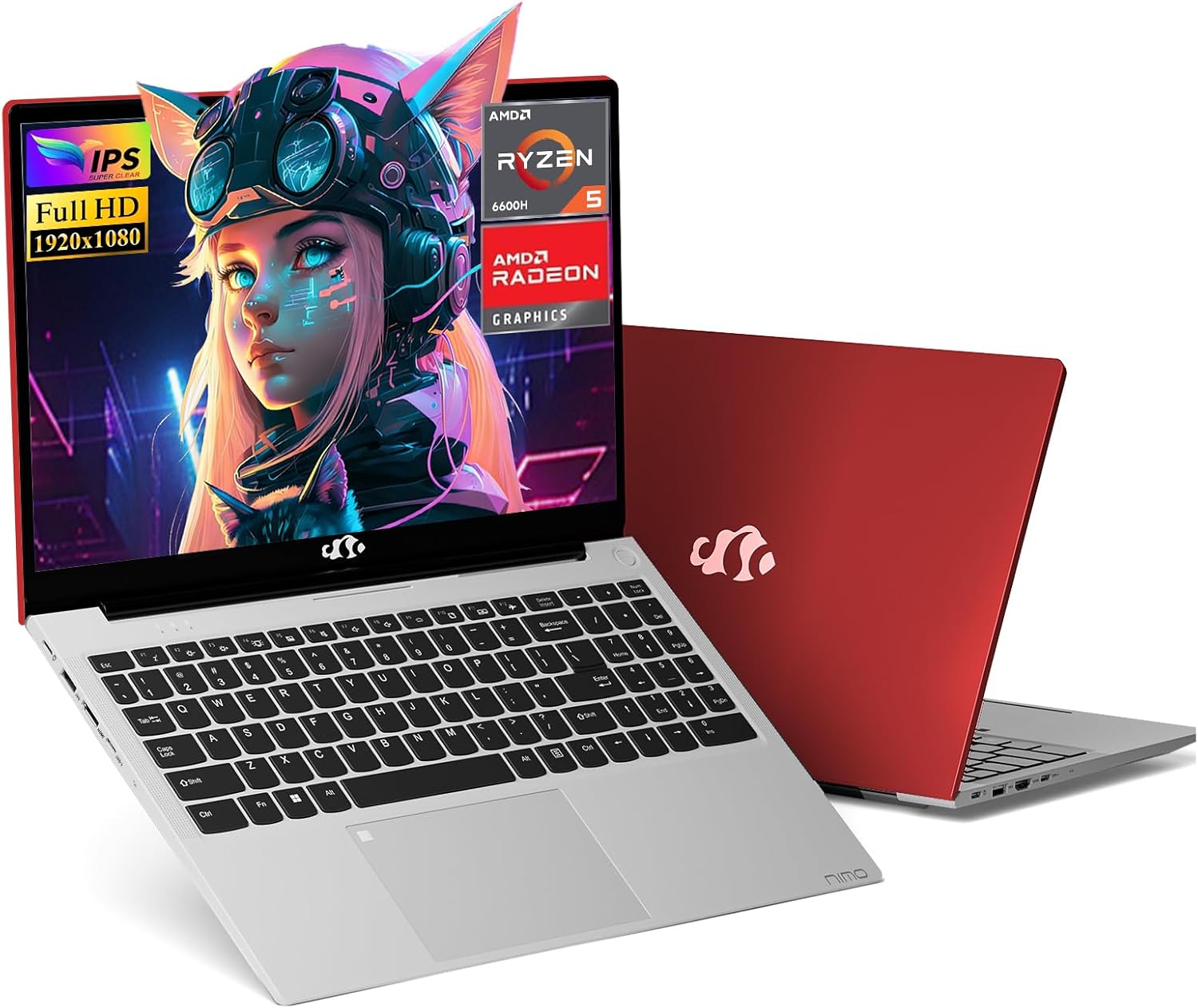 NIMO 2026 AMD Gaming Laptop, Ryzen 5 6600H& Radeon 660M Graphics(Beat i7-1165G7, up to 4.5GHz), 16GB DDR5 RAM 512GB SSD, 2-Year Warranty, 15.6 Inch FHD Display, USB-C 100W, Backlit Keyboard,180° Hinge