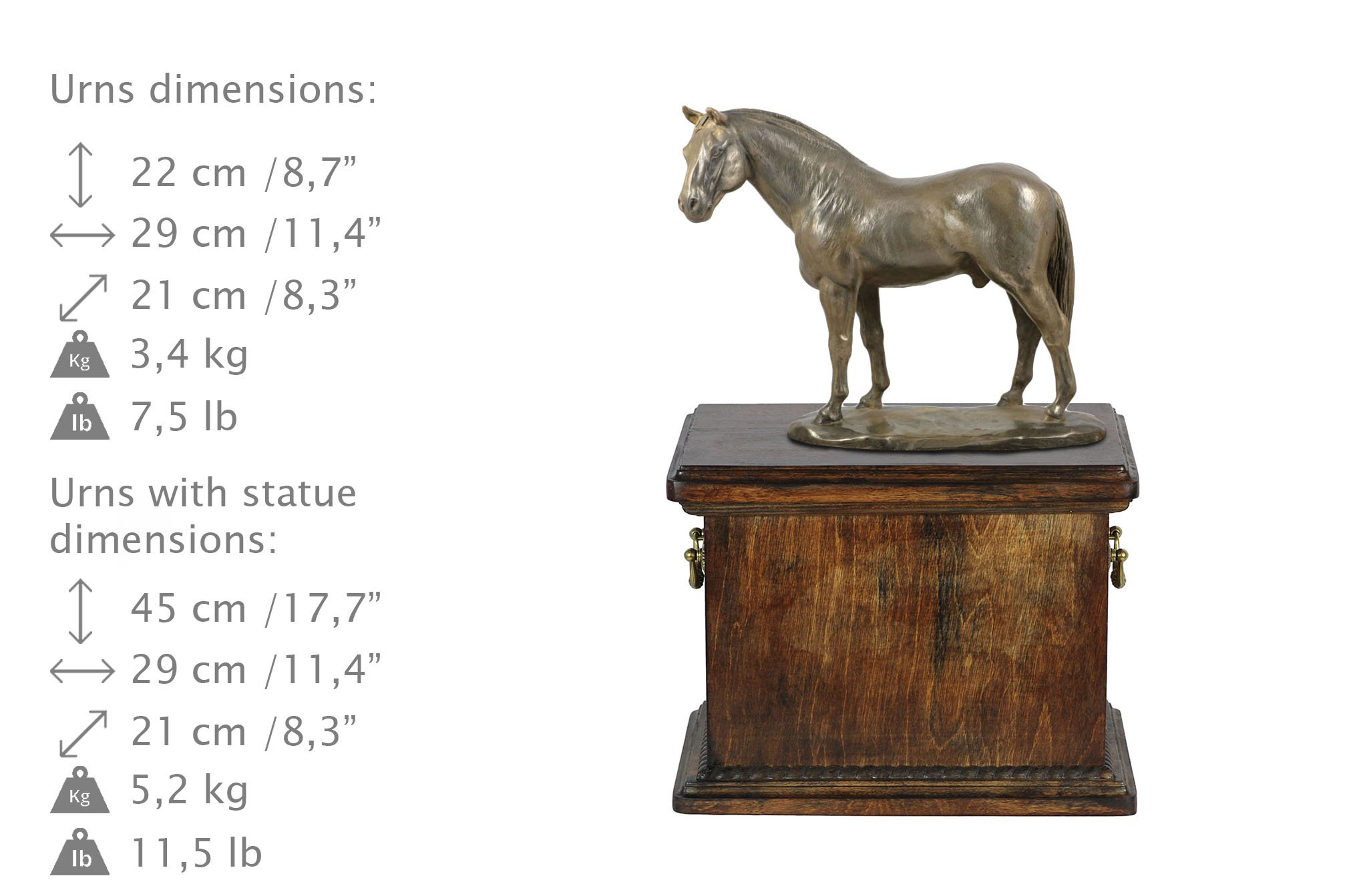 Art-Dog Urna Hecha a Mano para Cenizas de Caballo - Estatua de Bronce Fundido en frío - Caja de cremación Personalizada - 46,5x29x21cm - Caballo Hannoveriano