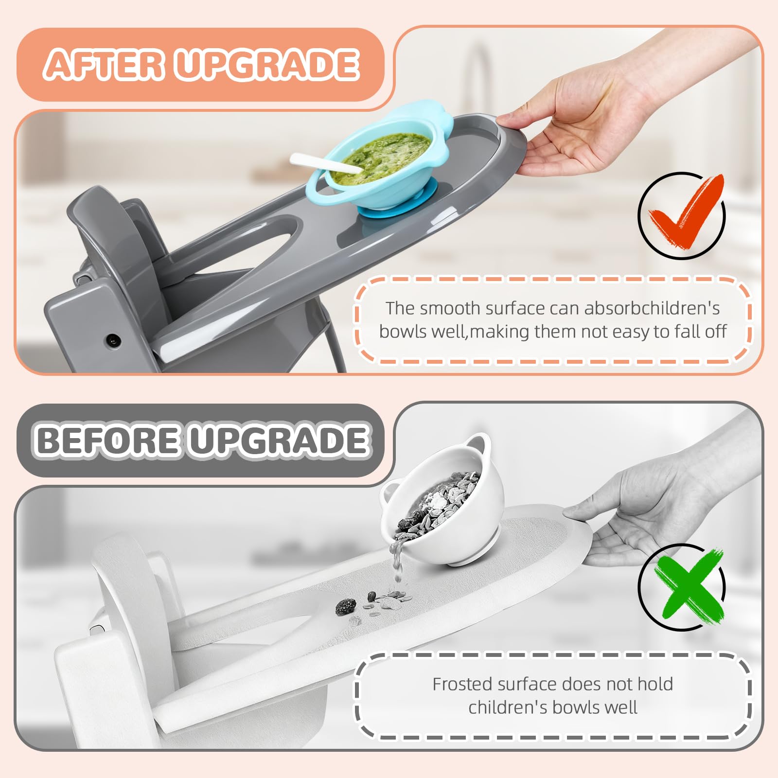 Bandeja compatible con silla Stokke Tripp Trapp, superficie lisa y fuerte absorción, 100% libre de BPA, fácil de montar, accesorios para trona para niños pequeños de 6 a 36 meses, color gris