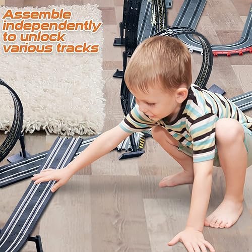 Miniatura 5 de Juego de pista de carreras de autos de alta velocidad juegos de carreras de autos de tamaño Deluxe para niños carreras de autos eléctricas con dos