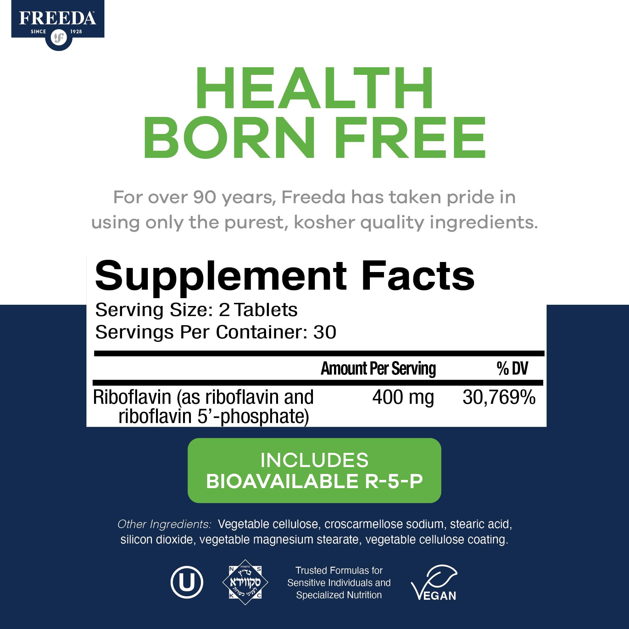 FREEDA Vitamin B2 400mg Riboflavin Supplement - 60 Vegan Tablets — Amazon image 3