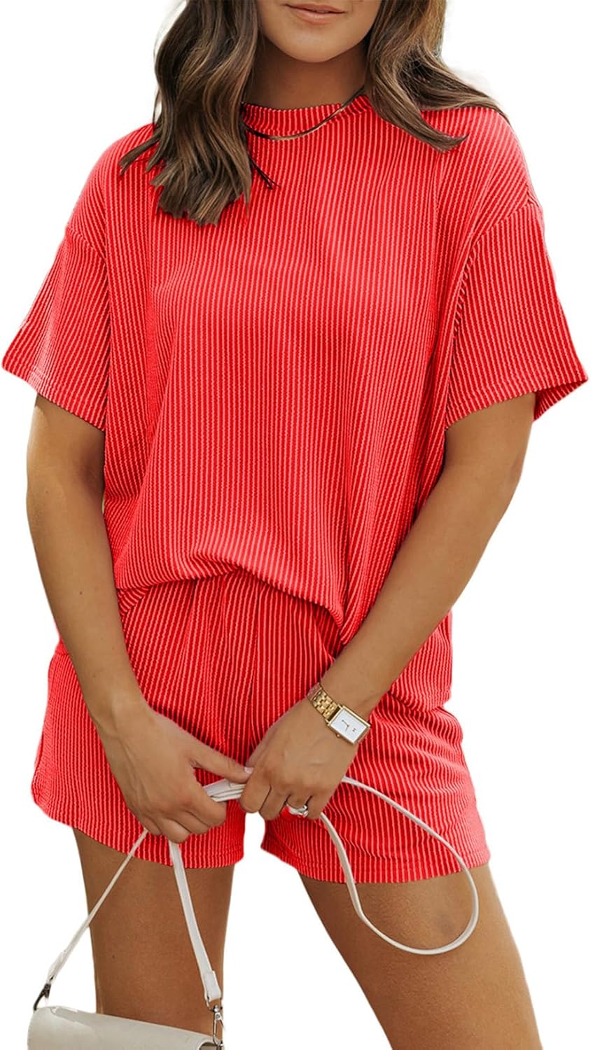 Summer loungewear set for women, includes shorts and matching top.