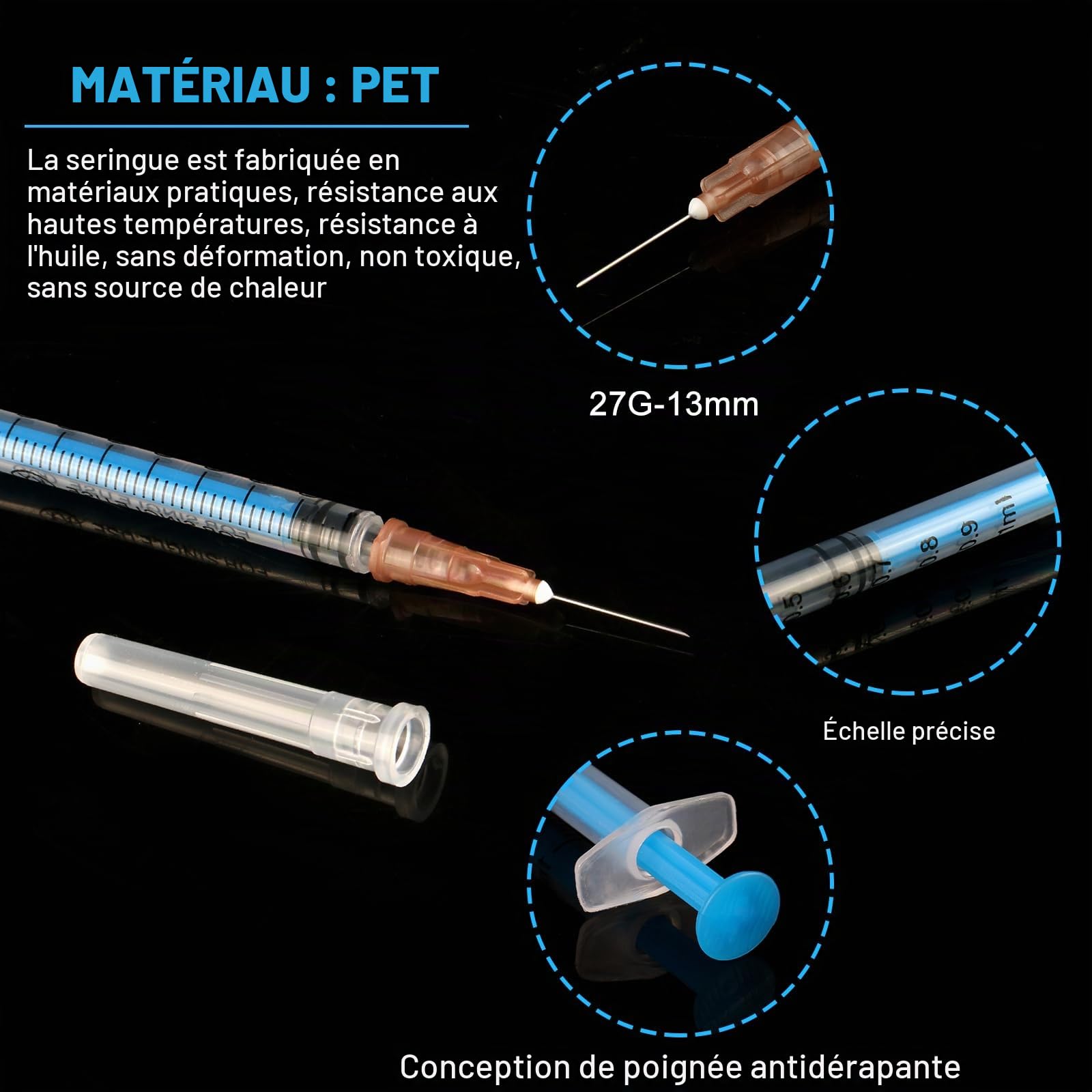 SPORWAY Lot de 100 seringues stériles, seringue en plastique de 1 ML avec aiguilles et embouts, seringue pour colostrum de 1 ML pour le remplissage et la mesure de liquides, alimentation des animaux