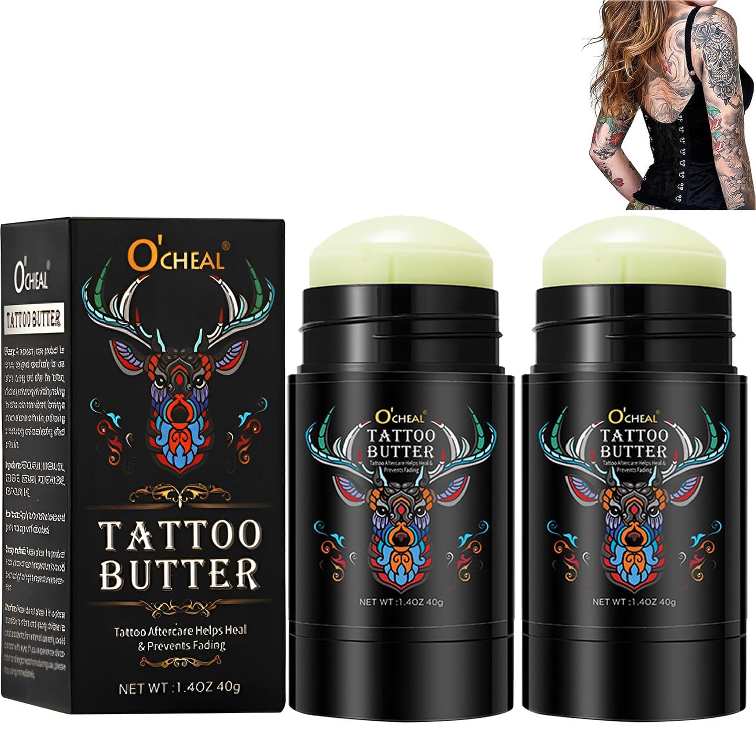 Tattoo Aftercare Butter Balm,Natural Organic Tattoo Cream Moisturizer for Old & New Tattoos Healing Brightener Color Enhance (40g*2)