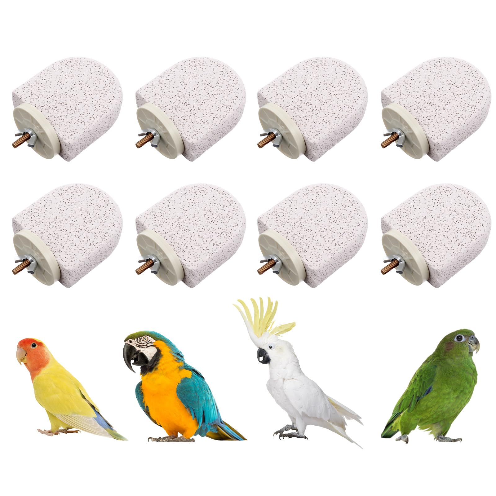 8 PCS Bird Perch Stands, Calcium Perch Beak Grinding Stone Foot Claws Trimmer Platform Chewing Toys for Small Medium Parrot Cockatiel Conure Lovebird Finch, 2.56x2.76 Inch