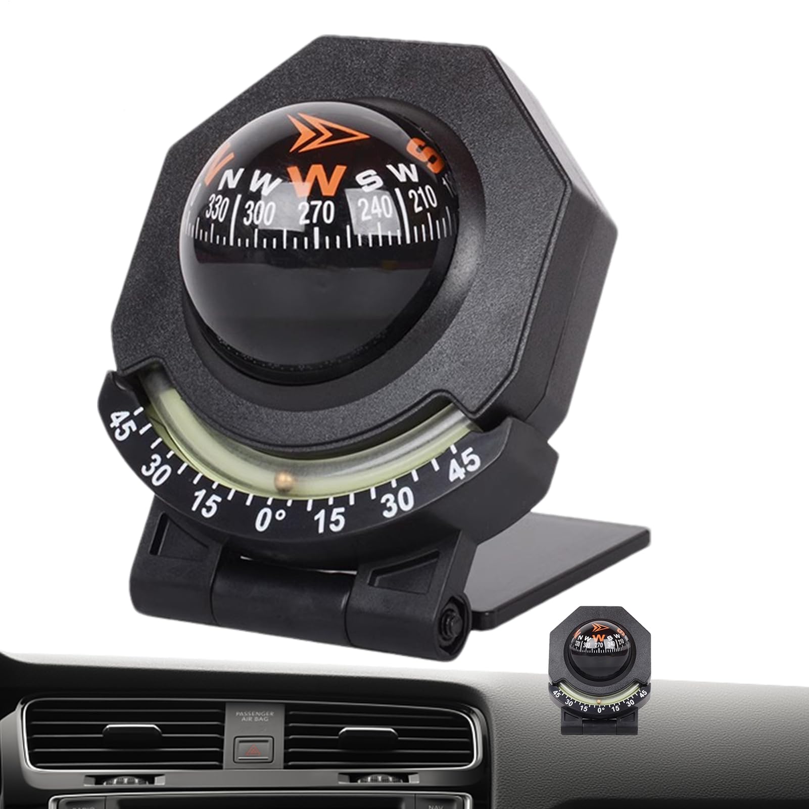 Boule de Boussole de Voiture, pour Bateau - Boussole de Guidage de Direction Pliable de Haute précision avec inclinomètre | Polyvalente réglable à 180 degrés pour l'escalade, Les véh