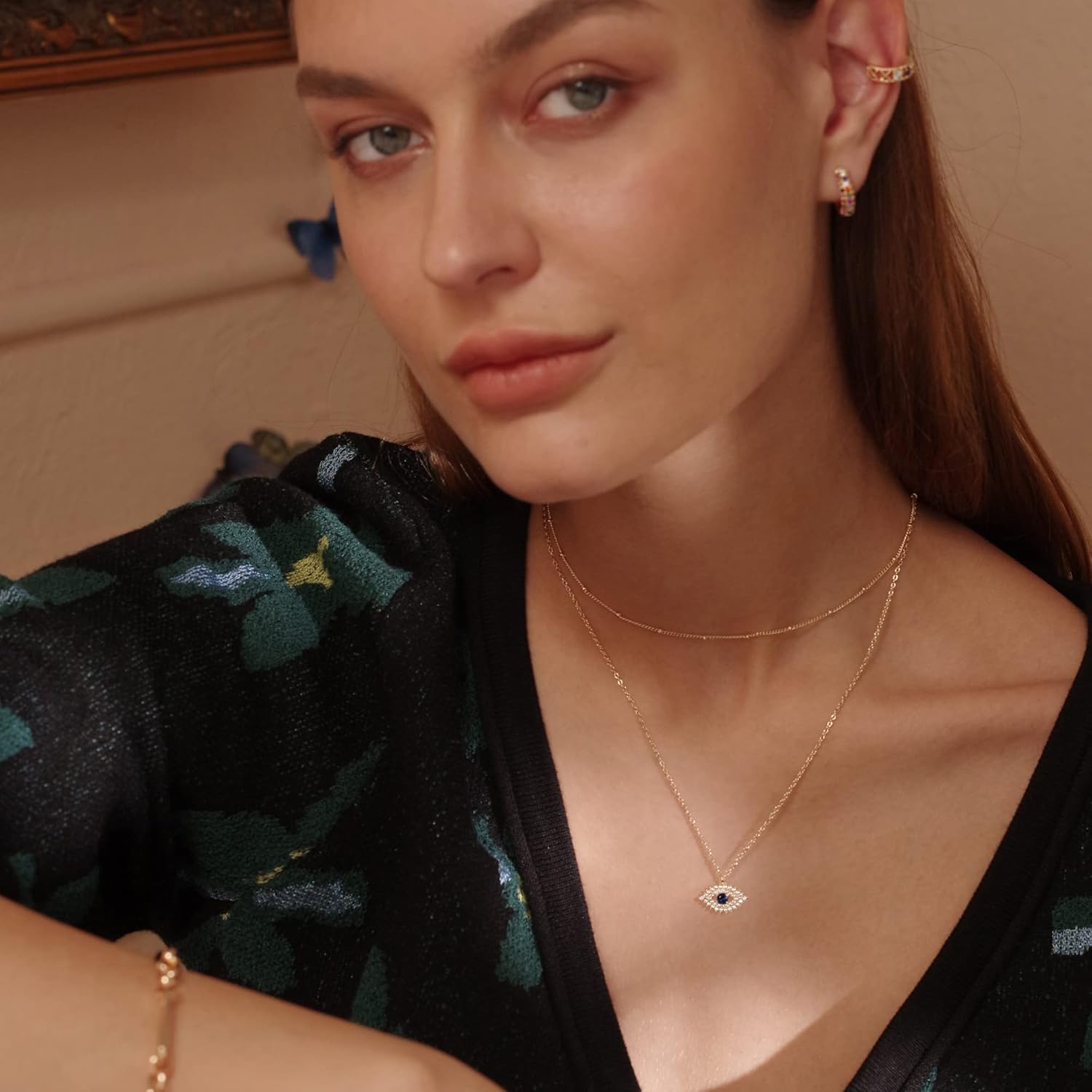 MEVECCO Gold Dainty Evil Eye Necklace for Women 18K Gold Plated Cute Delicate Solitaire Cubic Zirconia Boho Protection Evil Eye Minimalist Simple Necklace - Image 2