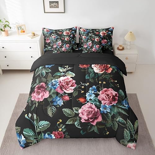 Miniatura 8 de Feelyou Juego de edredón de flores con sábanas, tamaño individual, cama de flores groovy en una bolsa, diseño de flores hippie de los años 70, juego