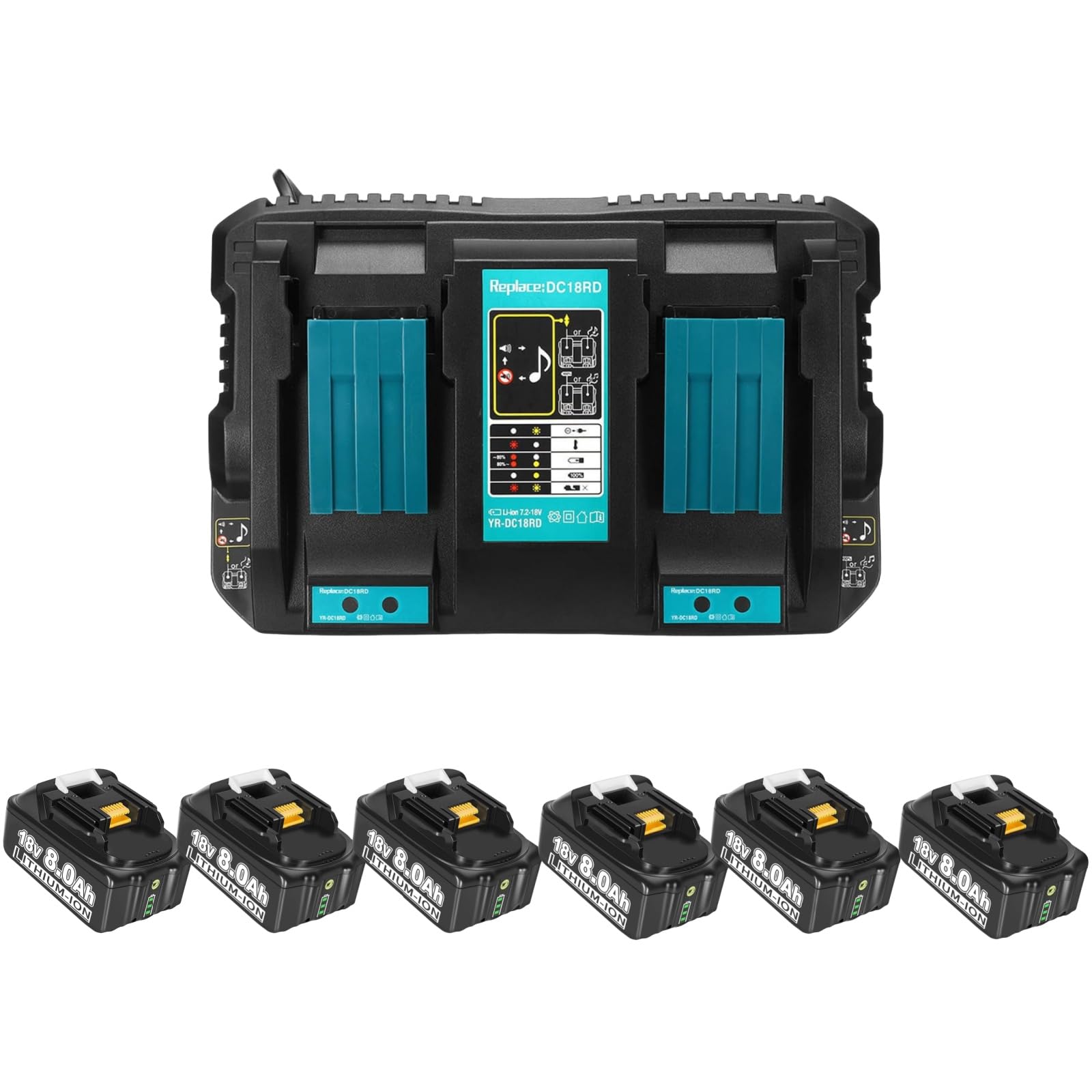 2 Pack18V 8.0Ah/8000mAh Ersatzakku für Makita 18V-Akkus, kompatibel mit Makita 18V BL1850 BL1850B