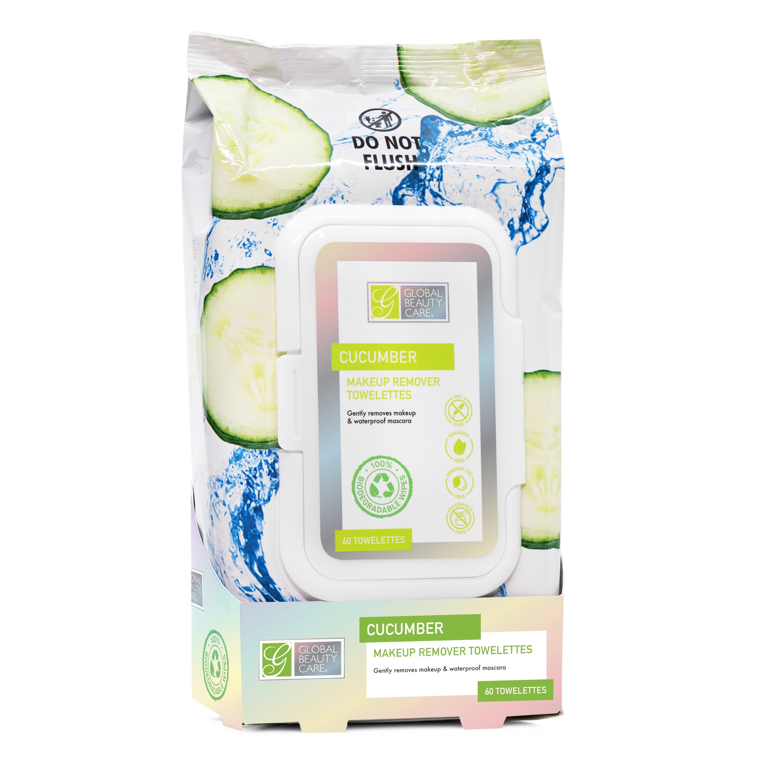 Global Beauty Care Refreshing Makeup Remover Towelettes - Gentle Daily Facial Cleansing Wipes for Sensitive Skin Cucumber Infused