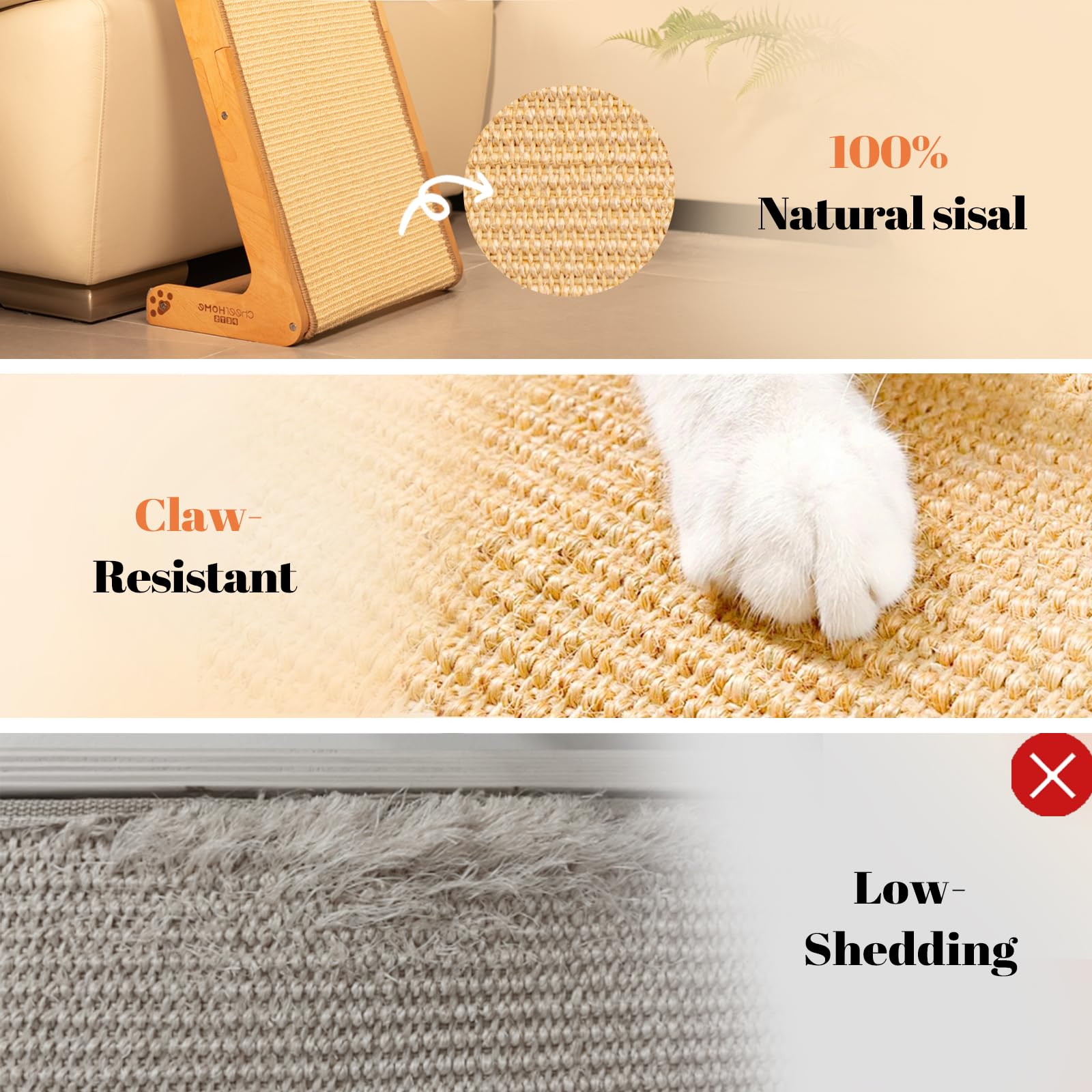 CheerPals Dual-Use Sisal Cat Scratcher, Large 63cm H, Solid Beech Wood & Sisal Pad Cat Scratching Post - Image 4
