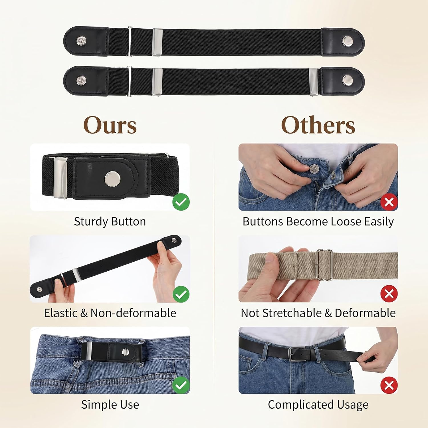 Ouligay 2 PCS Side Belts for Men Women Buckle Free Belt Buckleless Belt