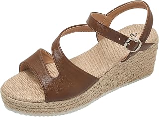 Women's Espadrille Wedge Sandals Open Toe Crisscross Strap Adjustable Ankle Buckle Faux Leather Jute Woven Platform Sandals Non Slip Lightweight Comfortable Summer Dressy Vacation Beach Casual Shoes