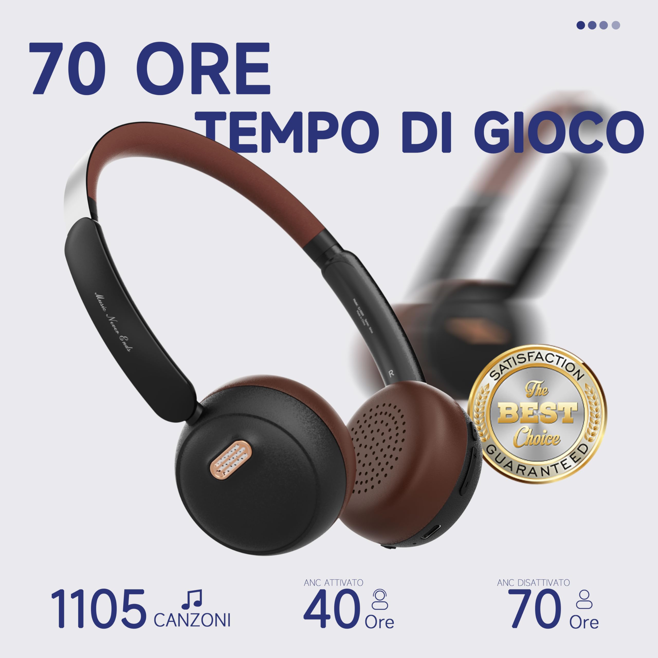 Sirius Cuffie Bluetooth Gaming Over-ear Wireless, Con Cancellazione Del Rumore, 70 Ore Di Riproduzione, ANC/ENC, Retrò,Ibride,Leggere,Con Microfono Integrato,Per Bambini,Studenti,Sport,Palestra (Nero)