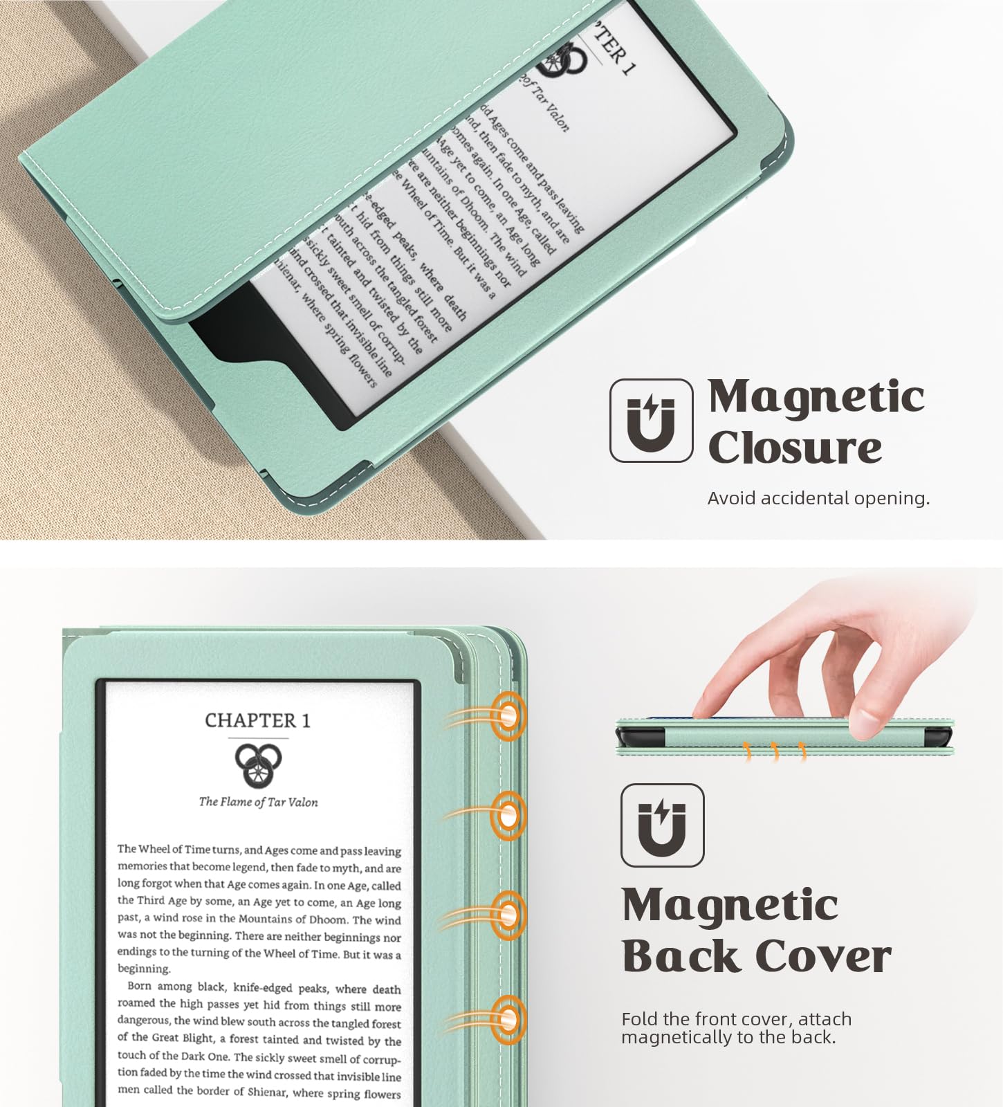 MoKo Funda para 6" Nuevo Kindle (11ª Generación 2024/2022) & Versión Internacional, PU Estuche Soporte de Mano Niño Auto Sueño/Estela para Kindle 2024 6 Pulgadas Edición de Firma, Agave Verde