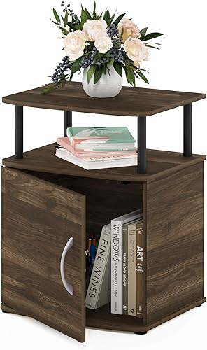 Miniatura 8 de Furinno Jaya - Mesita de noche para sofá lateral con puerta, paquete de 2, roble blanco/tubos de acero inoxidable Roble