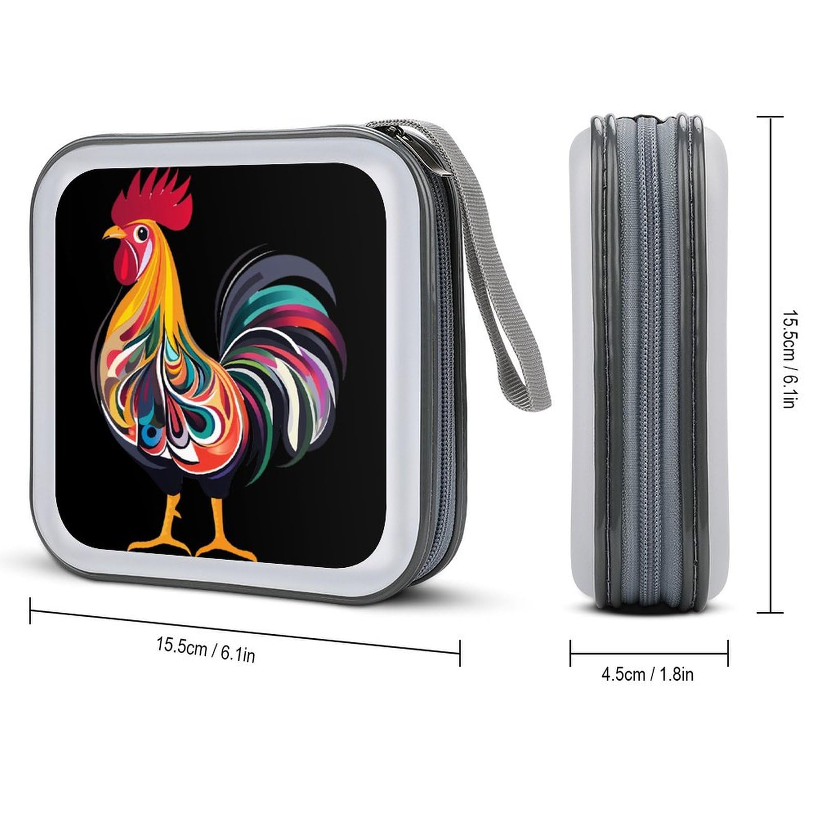 Funny Chicken Rooster CD Case Plastic DVD Case Holder Wallet Disc Storage Organizer for Car Travel