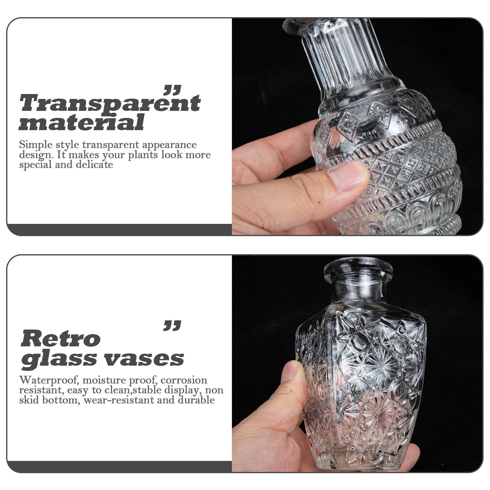 5 Pezzi Vaso in Vetro Trasparente Stile Europeo Vintage Rilievo