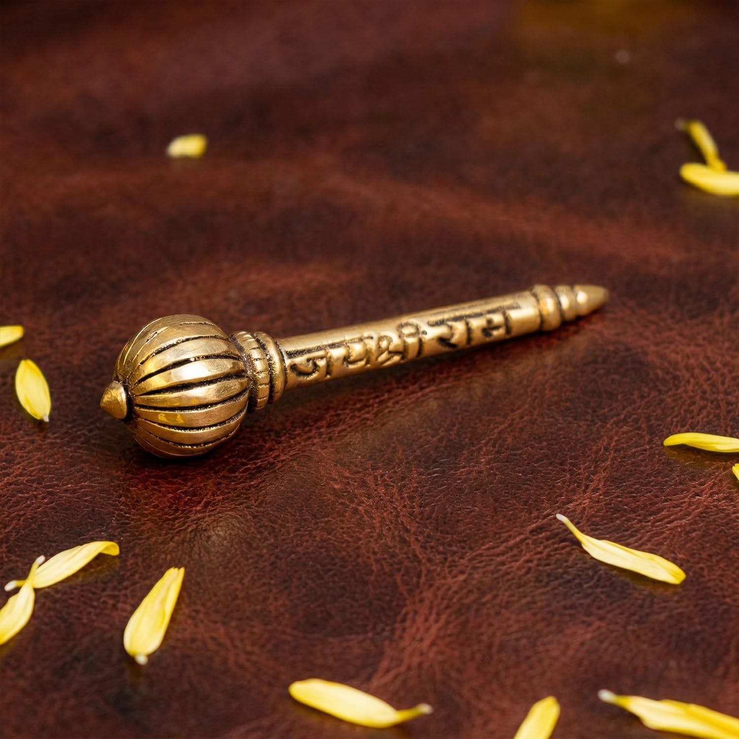 Ekhasa 100% Pure Brass Hanuman Ji Gada Jai Shree Ram Engraved | Brass Item for Pooja Room Decor Temple Car Dashboard Office Desk | Lord Bajrangbali Spiritual Idol Gift Home Blessing Protection Energy-image-5