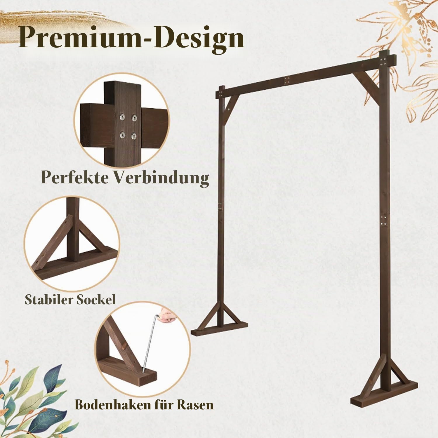 Hölzerner Hochzeitsbogen, 2,2 m quadratischer Holzbogen für Hochzeiten, Holzbogen, Hochzeitslaube, Hintergrundständer für Zeremonien, rustikale Hochzeiten, Geburtstagsfeiern, Innen