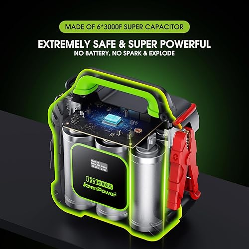 Miniatura 2 de KeenPower Arrancador de súper condensador de 6000 A abrazaderas mejoradas y versión de pantalla - Sin batería tradicional, alimentado por 6