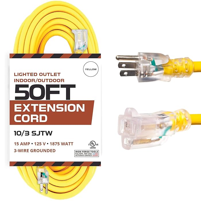 Buy Iron Cable 50 Foot Lighted Outdoor Extension Cord 10/3 SJTW