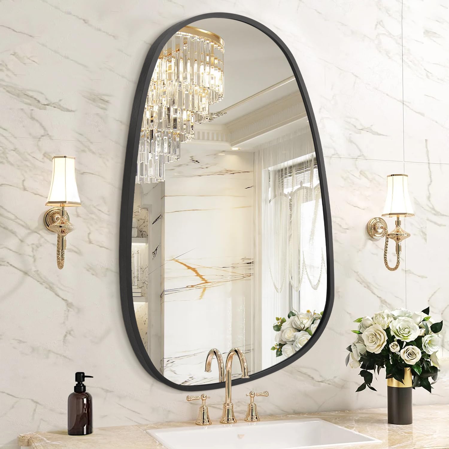 Hlfmvwe Black-Irregular 11(67X36cm) Irregular Mirror For Wall, Black Wall Mirrors Decorative 36X67 Cm Asymmetrical Mirrors Aluminum Alloy Frame For Bathroom, Bedroom, Living Room, Cloakroom, Entryway