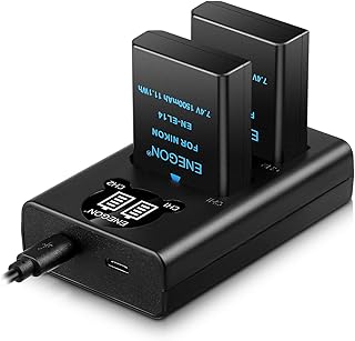 ENEGON EN-EL14/EL14a Replacement Li-ion Battery 2 Pack & Smart LED Dual Charger Compatible with Nikon D5600 D5100 D5200 D5300 D5500 D3100 D3200 D3300 D3400 D3500 Coolpix P7000 P7100 P7200 P7700, P7800