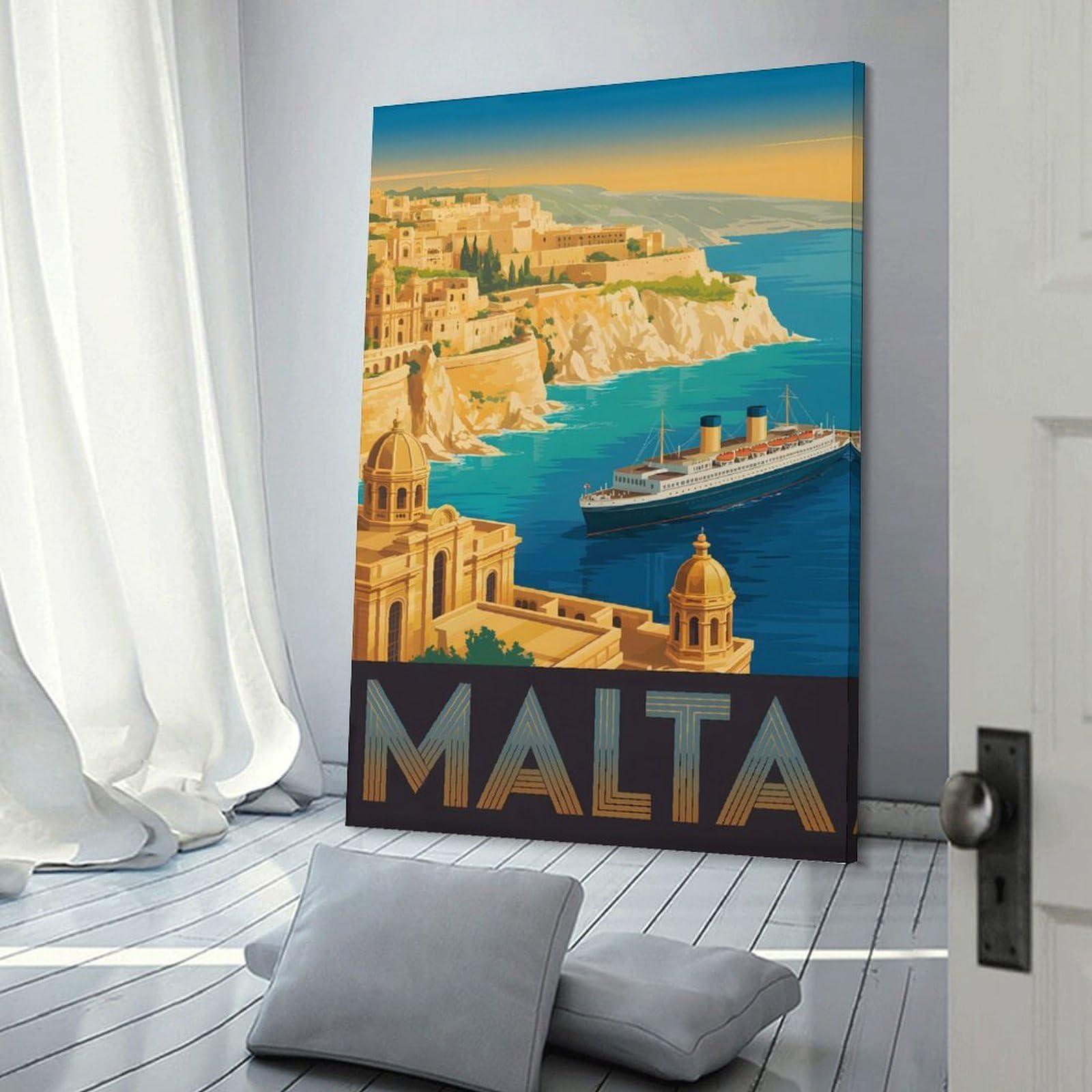 Junmoney Malta Travel (2) Canvas Wall Picture, 24x36inch(60x90cm), for Picture Wall Styling in Lounge Or Bedroom, An Easy Match for Collected Prints