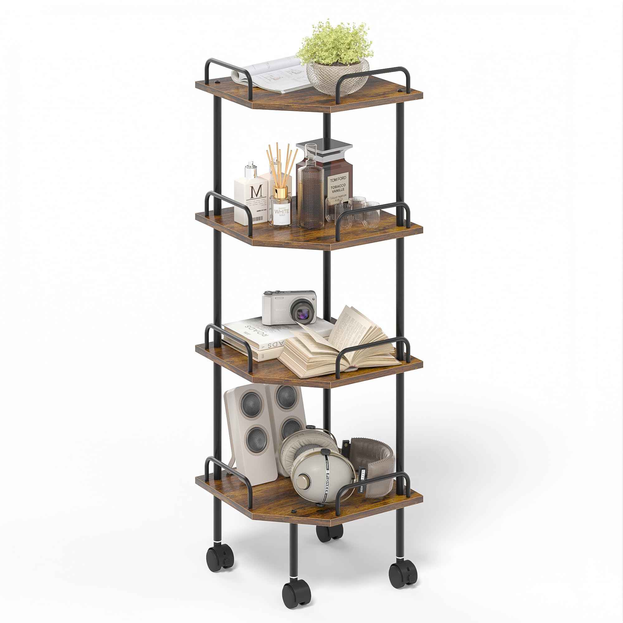 Weehom Small Corner Shelf - Multipurpose Corner Shelving Unit and Storage, 4 Tier Shelf Stand for Small Spaces, Display Shelves for Living Room,