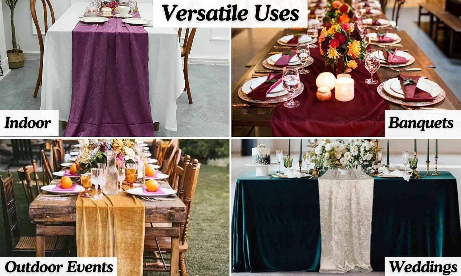Elegant Event Essentials - Runner lungo da tavola in velluto schiacciato - Per feste primaverili, matrimoni, ricevimenti, banchetti, decorazione