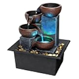 Small Tabletop Waterfall Fountain Zen Meditation Fountain Indoor Desktop Water Fountain with LED Light and Natural River Rocks for Office Home Bedroom