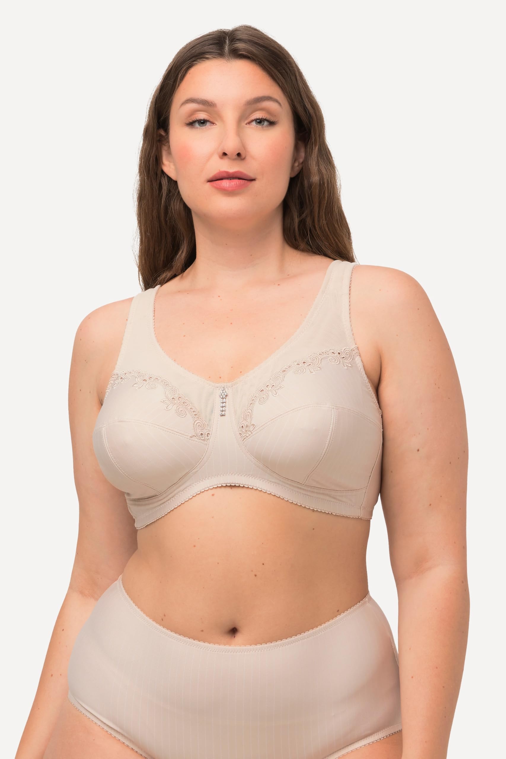 Ulla Popken Femme Grandes Tailles Soutien-Gorge de Maintien sans Armatures, Pendentif en Strass 658495