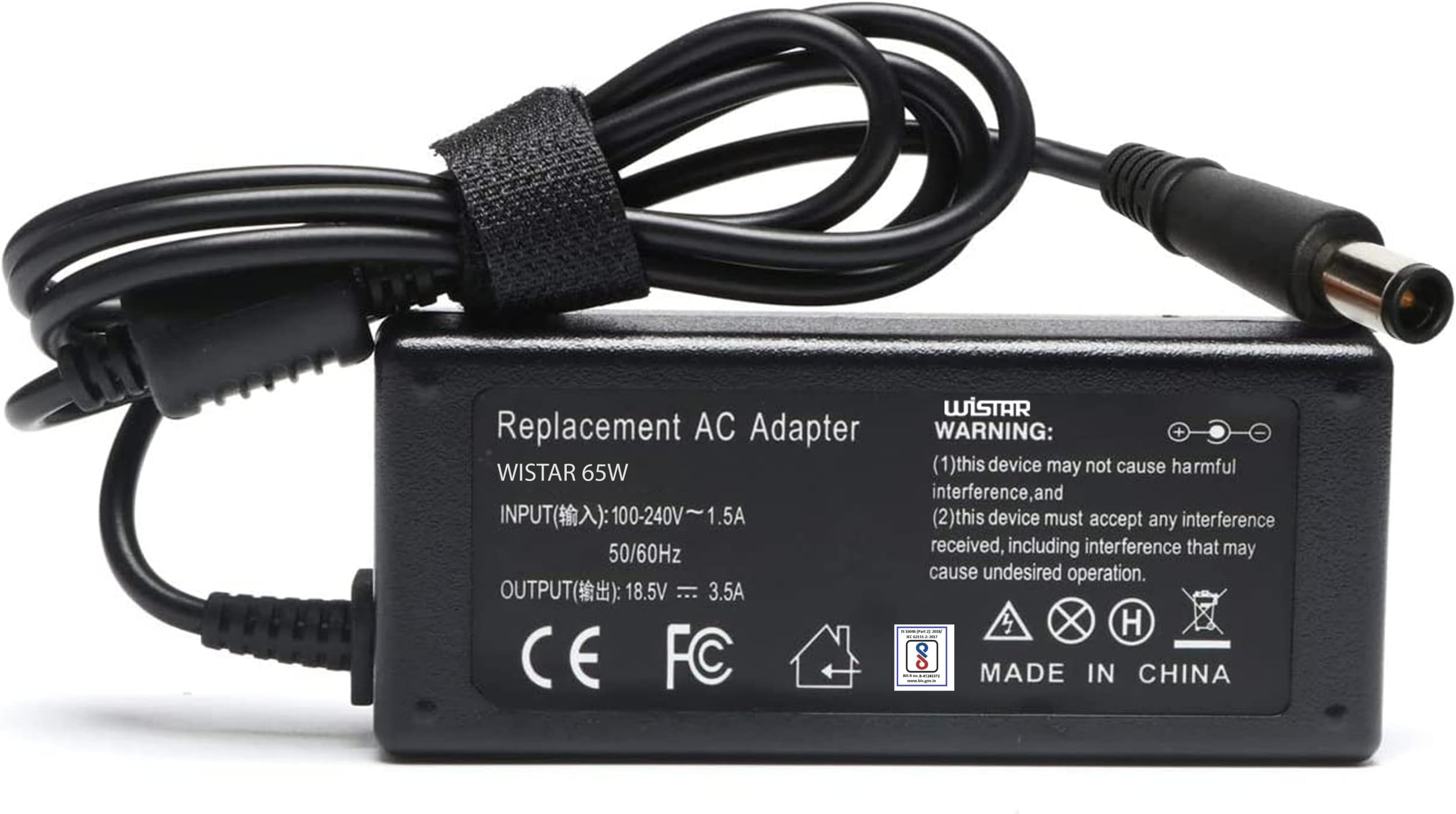 WISTAR Laptop Charger Replacement for HP 19.5V 3.33A 65W Replacement AC Adapter for HP P/N: 790946-001, 790910-001, ADP-65HB HC, 693711-001, 677774-002, 463552-002.