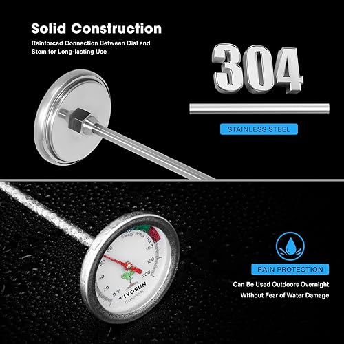 Miniatura 8 de VIVOSUN Compostador giratorio para exteriores con doble lote giratorio y termómetro de compost, termómetro de tierra para patio trasero con esfera