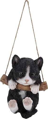 Hi-Line Gift 87704-H - Estatua de jardín colgante para gatitos, color negro y blanco