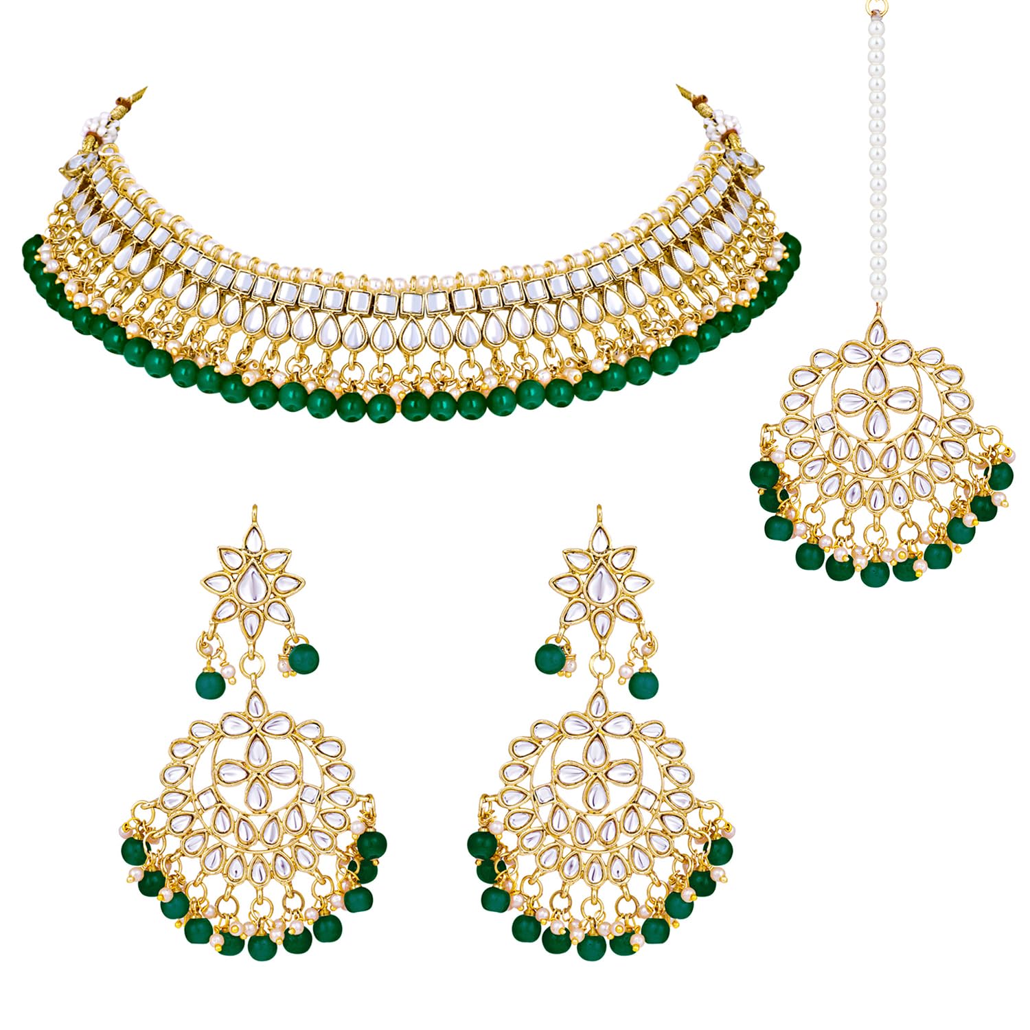 Peora 18K Gold Plated Kundan Pearl Choker Necklace Earring Mang Tikka Traditional Jewellery Set for Women Wedding (White) (B07R1Y7PZ5) Amazon Price History, Amazon Price Tracker