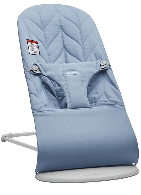 BabyBj?rn Bouncer Bliss, Light Gray Frame, Cotton, Petal Quilt, Blue