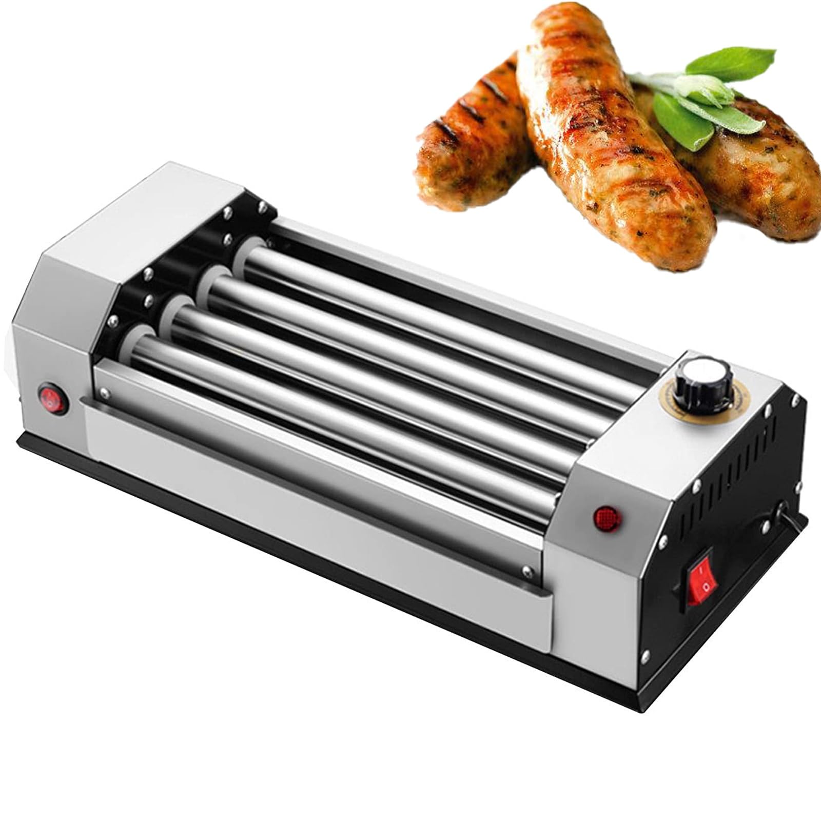 Macchina Per Hot Dog, Macchina Per Cuocere Salsicce In Acciaio Inox, Piano Di Lavoro Con 4 Rulli Antiaderenti, Grill Per Salsicce Con Rotazione A 360°, Controllo Della Temperatura, Per Cucina, Colazi