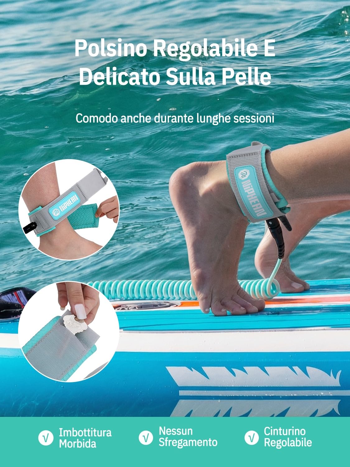 Niphean Leash SUP 1–3m, Leash Surf Elastico Spiralato da 5mm, Laccio Sicurezza SUP Resistente a Spirale con Connettore, Anti-groviglio, Confortevole e Regolabile per SUP, Surf, Bodyboard, Boogie Board