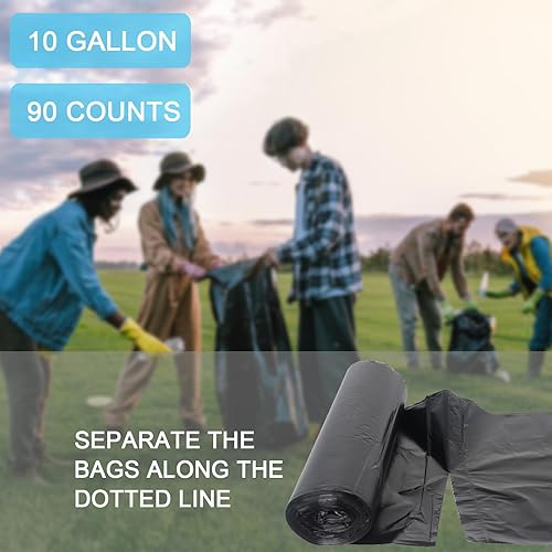 Miniatura 4 de Bolsas de basura negras de 10 galones, bolsas de basura de 18 micras de grosor para cocina de oficina, 90 unidades