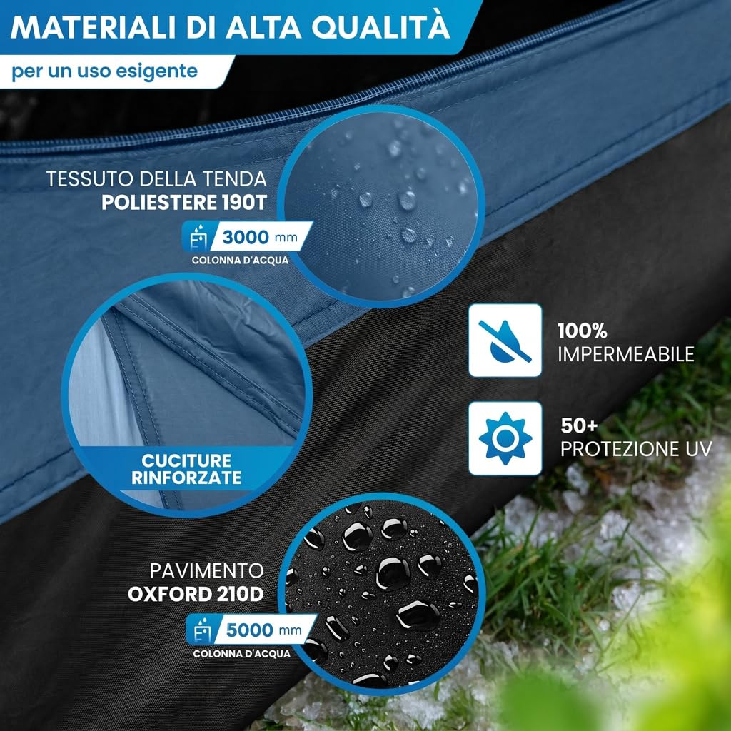 NORDMUT® Tenda da Campeggio 4 Persone Impermeabile & Leggera – Tenda a Cupola con Anticamera Richiudibile – 2-4 Persone con Ottima Ventilazione & Piccolo Ingombro