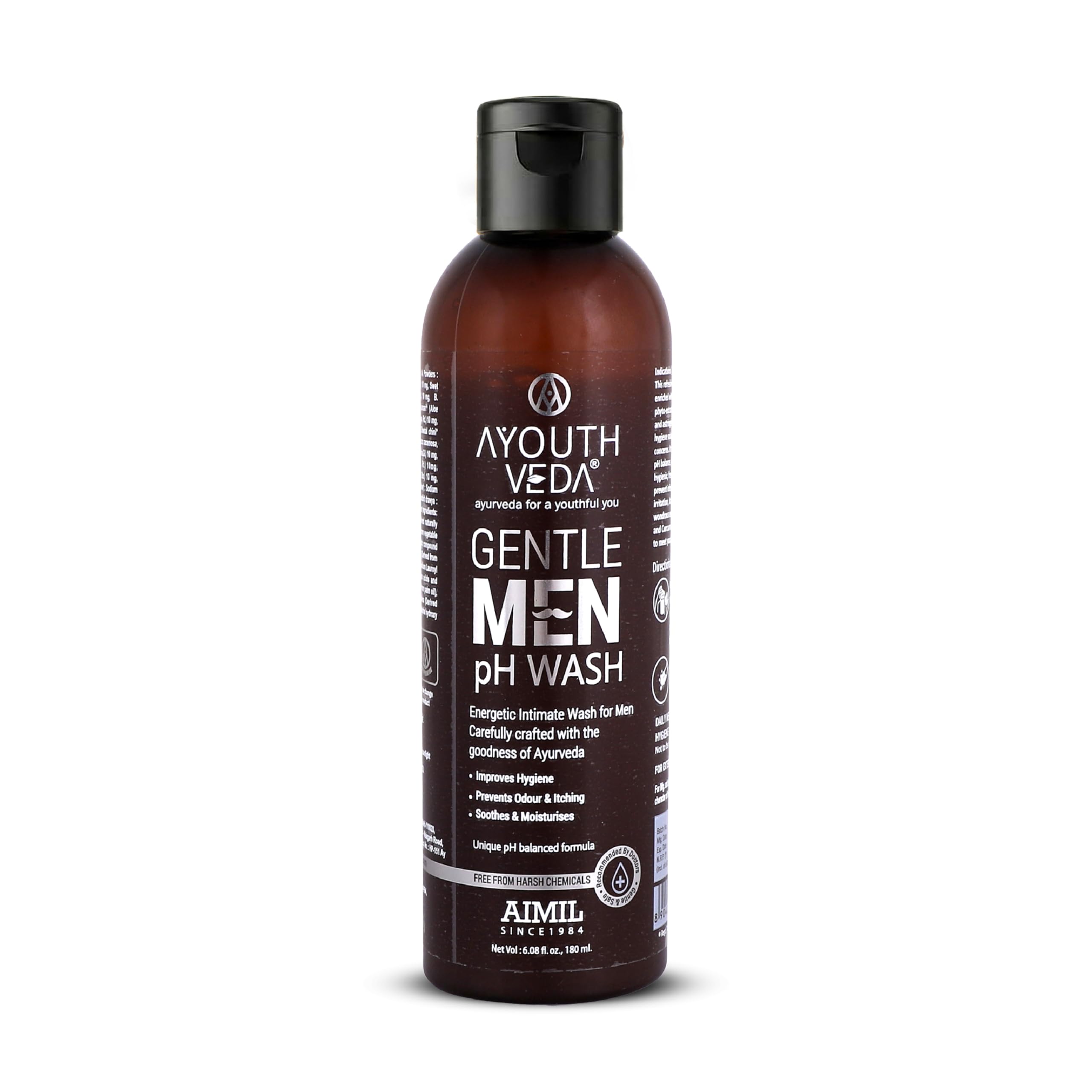 Ayouthveda Gentlemen PH Wash | Intimate Hygiene Wash For Men | PH Balancing Formula, Prevents Dryness, Itchiness & Bad Odor | Enriched With Aloe Vera, Haridra & Ashwagandha (Pack Of 1-180ml)