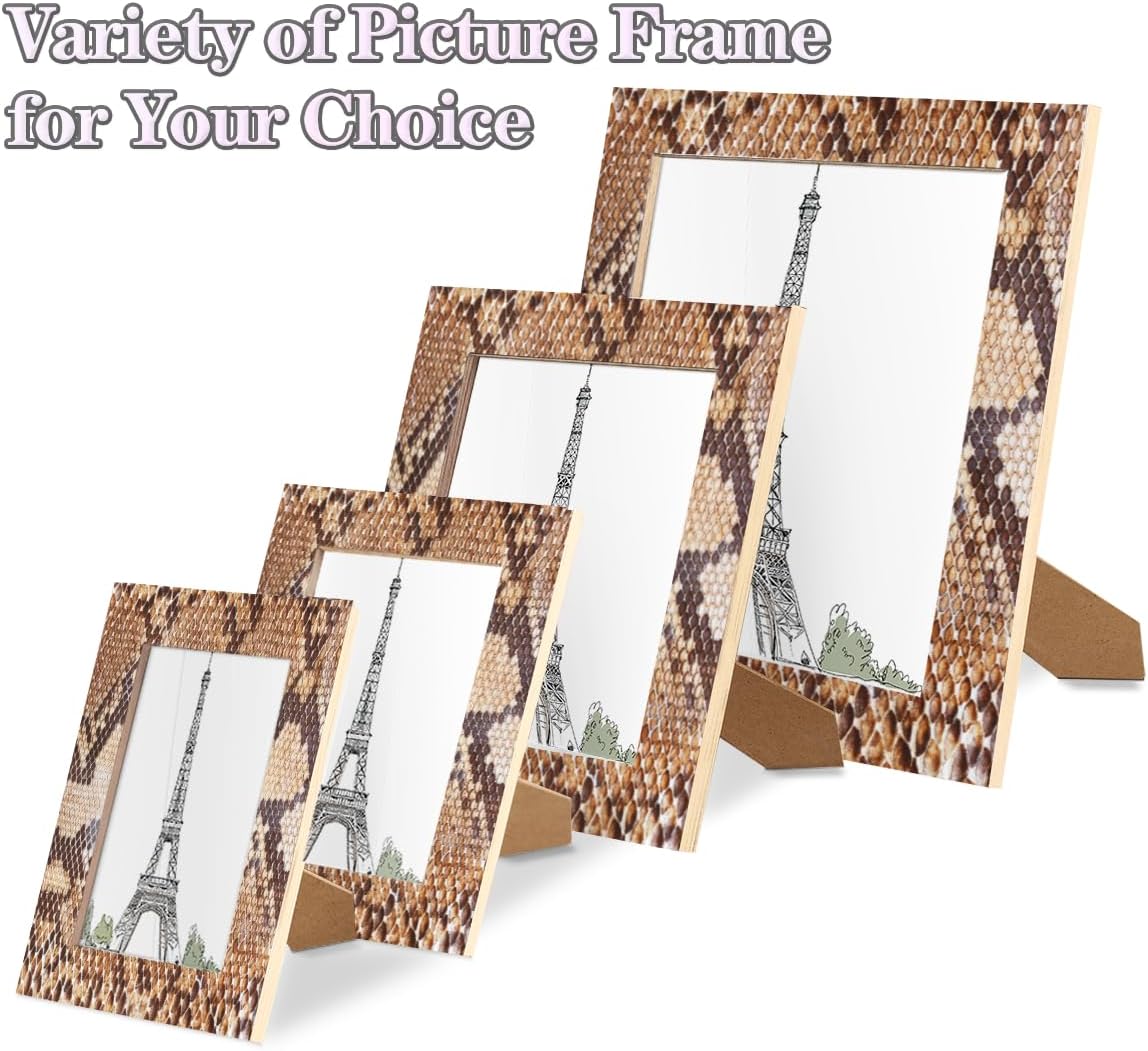 Python Snake Skin 8x10 Picture Frame Wood Photo Frame for Tabletop Display Wall Mount Picture Frame Display 8 x 10 Inch Photo Wall Decor Home Gift Frames