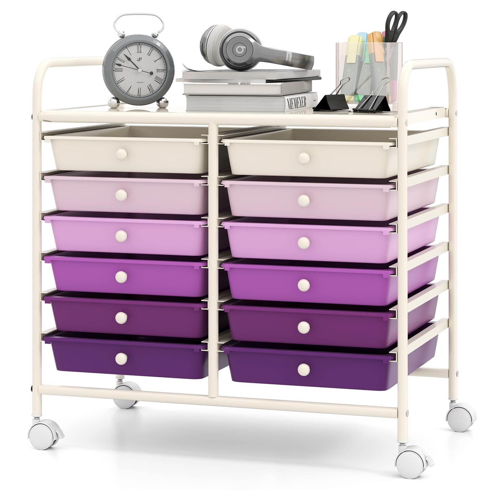 12-Drawer Rolling Cart with Drawers, Storage Cart with Universal Wheel & Metal Frame, Multipurpose Mobile Trolley Utility Cart for Makeup Kitchen