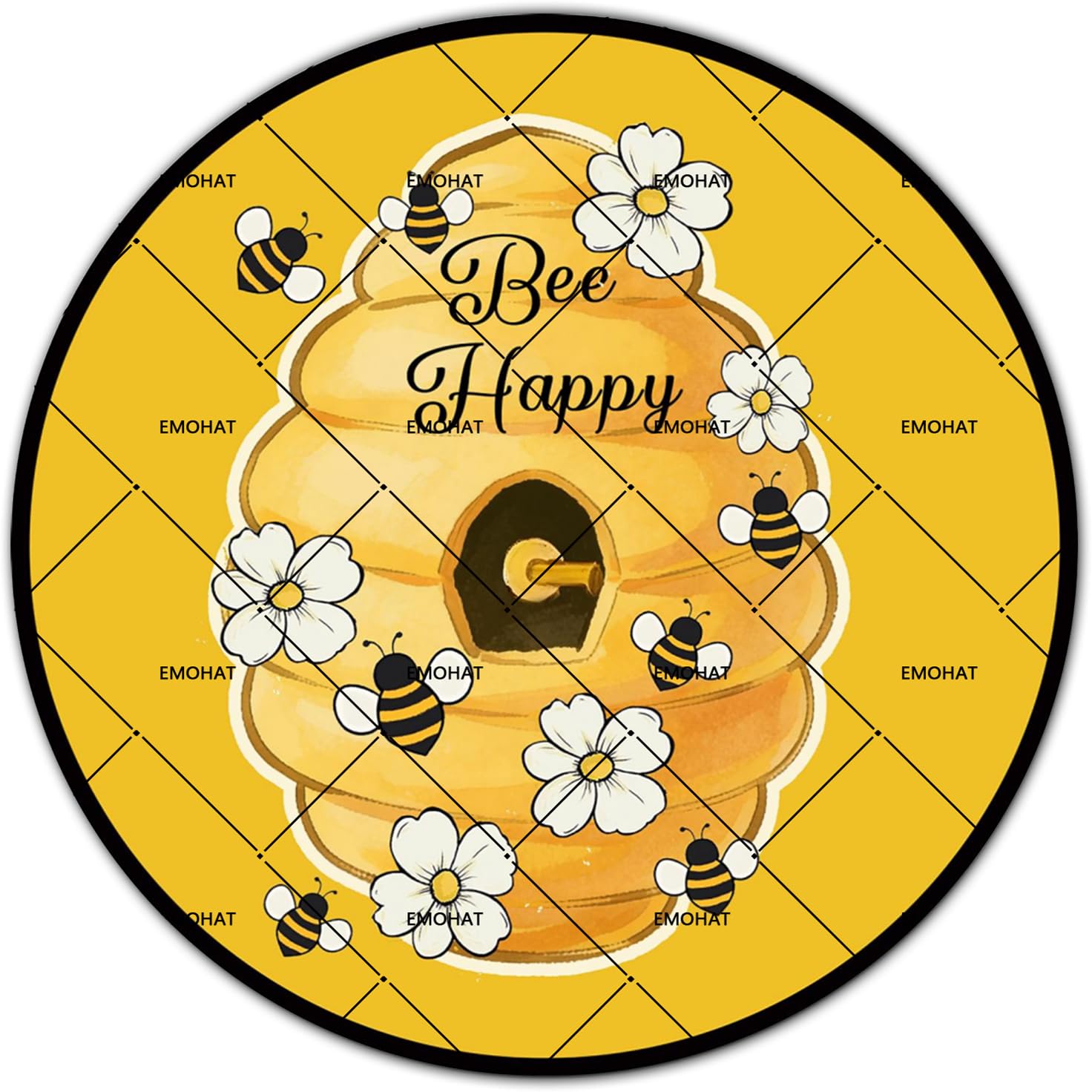 Round Bee Happy Hive Metal Tin Sign, Funny Rustic Farmhouse Wall Decor, 12x12 Inch Vintage Bee Sign for Summer Outdoor Yard Garden Garage Fence